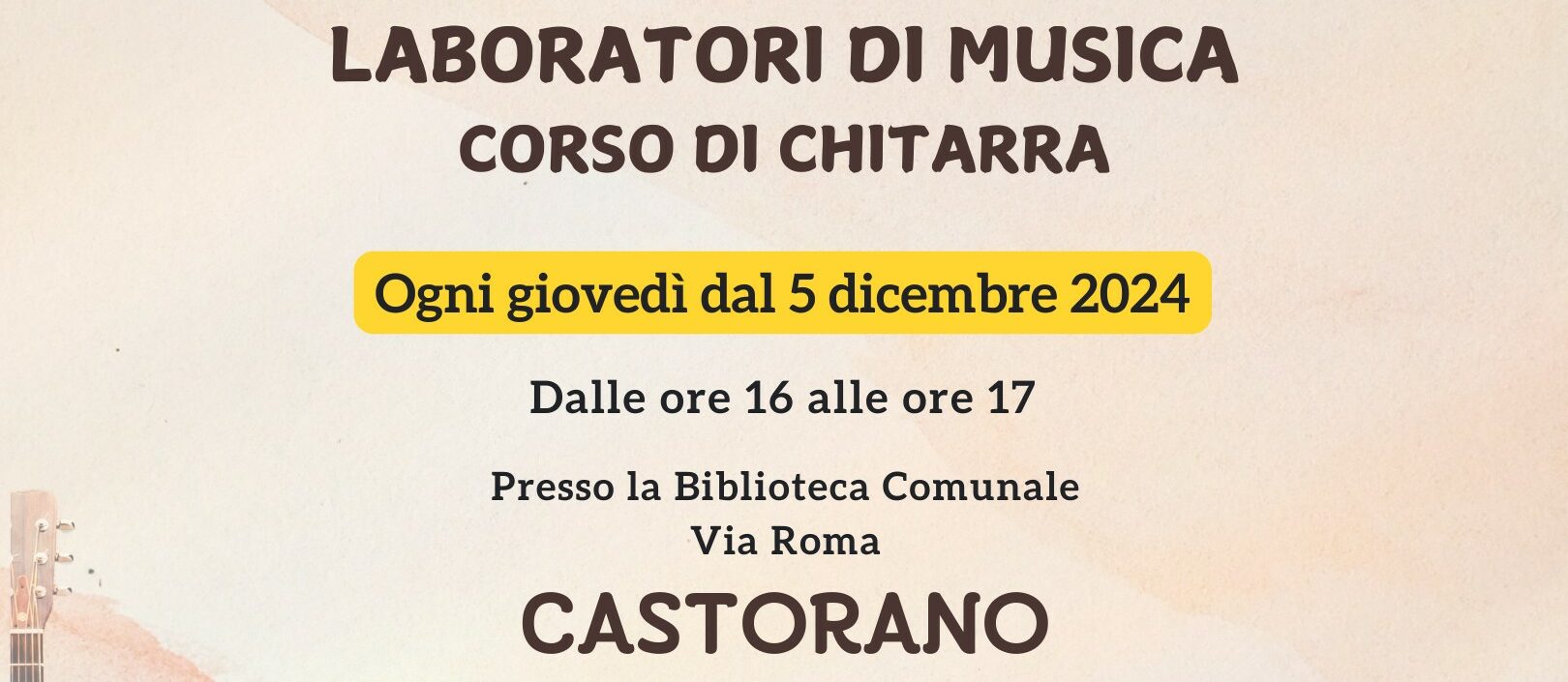 "Benessere in comune": Corso gratuito di chitarra a Castorano