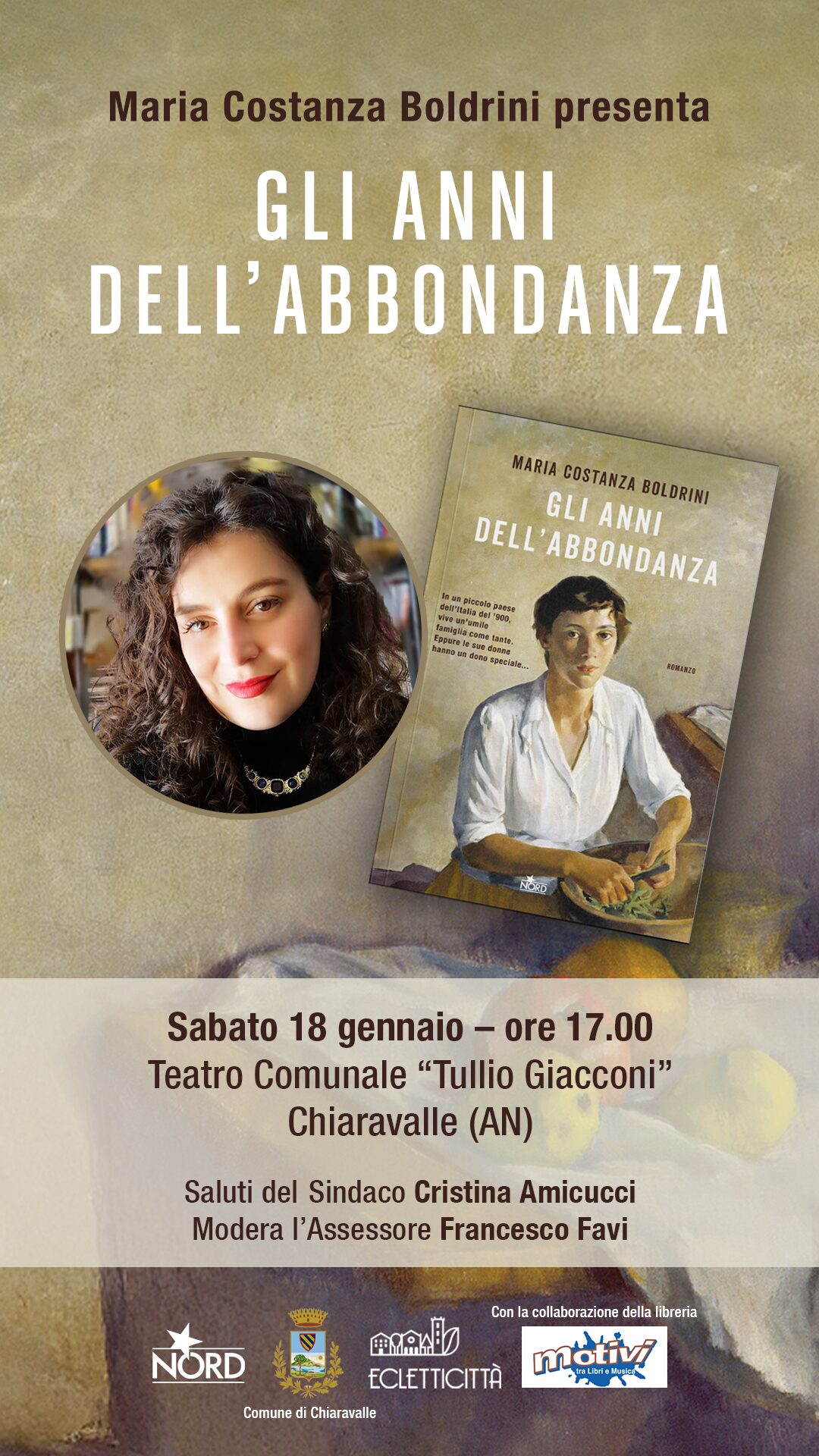Presentazione del libro "Gli anni dell'abbondanza" di Maria Costanza Boldrini a Chiaravalle Presentazione del libro "Gli anni dell'abbondanza" di Maria Costanza Boldrini a Chiaravalle