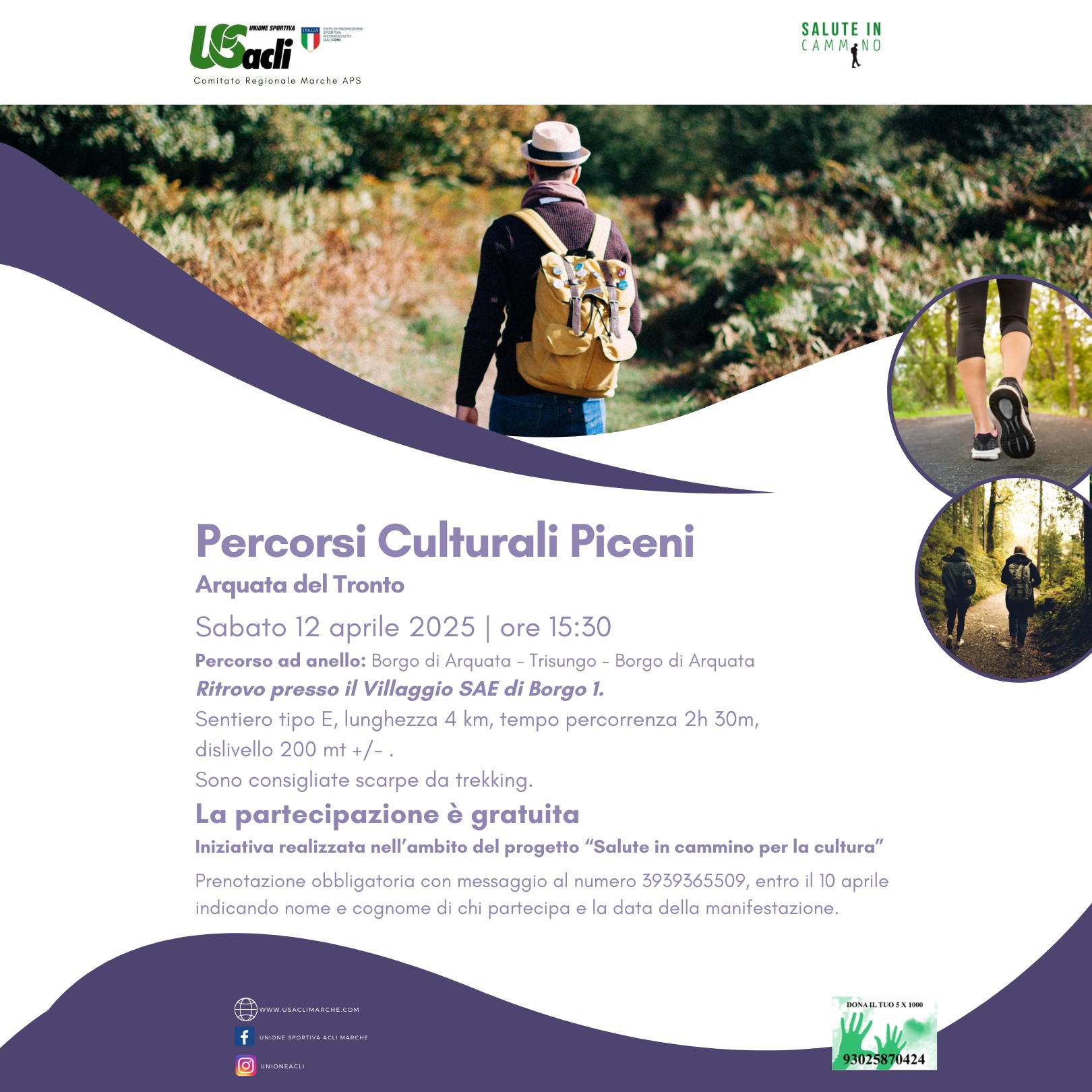Arquata del Tronto 12.04.2025 (Post Instagram) "Salute in cammino per la cultura" – sabato 12 Aprile appuntamento ad Arquata del Tronto