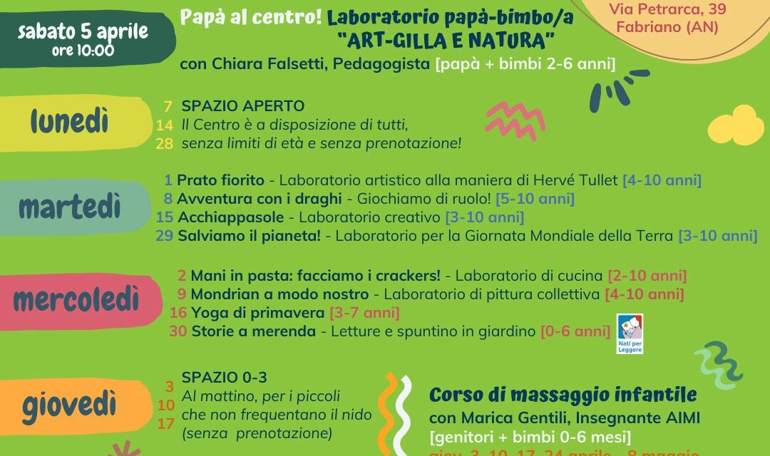 EVENTI APRILE AL CENTRO PER LE FAMIGLIE DI FABRIANO