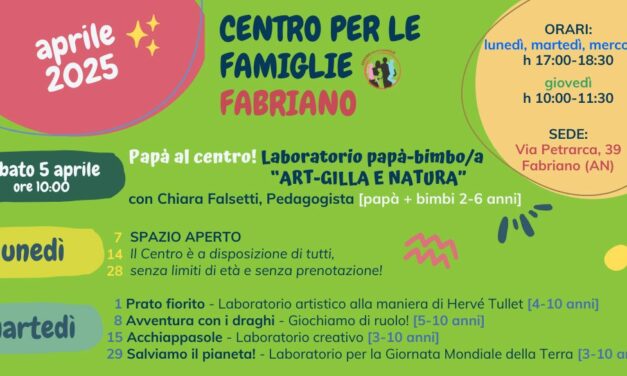 EVENTI APRILE AL CENTRO PER LE FAMIGLIE DI FABRIANO