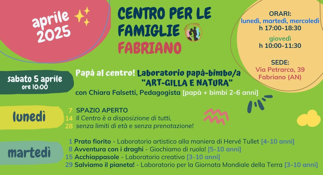 Eventi Aprile 2024 al Centro per le Famiglie di Fabriano