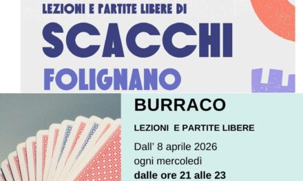 A FOLIGNANO AL VIA ‘NUOVE ENERGIE’: INIZIATIVE GRATUITE DI BURRACO E SCACCHI