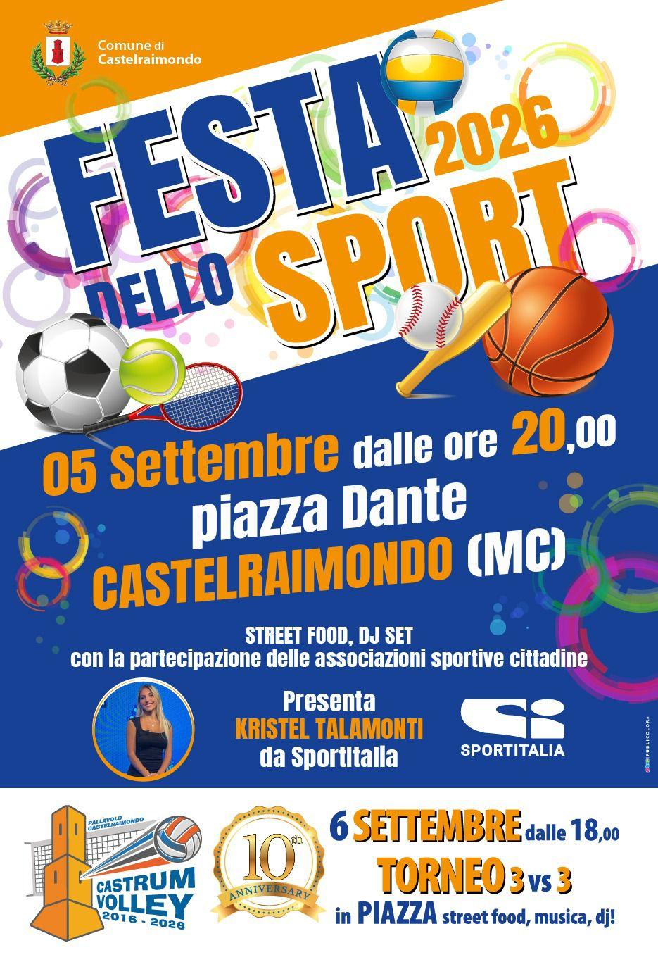 FESTA DELLO SPORT 2026 A CASTELRAIMONDO: UN WEEKEND DI VALORI E CONDIVISIONE IL 5 E 6 SETTEMBRE FESTA DELLO SPORT 2026 A CASTELRAIMONDO: UN WEEKEND DI VALORI E CONDIVISIONE IL 5 E 6 SETTEMBRE