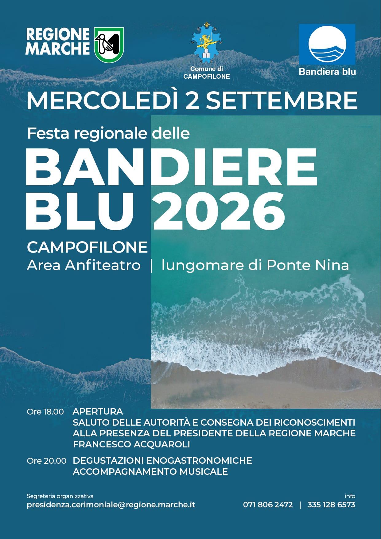 Festa regionale delle BANDIERE BLU 2026 a CAMPOFILONE il 2 SETTEMBRE Festa regionale delle BANDIERE BLU 2026 a CAMPOFILONE il 2 SETTEMBRE
