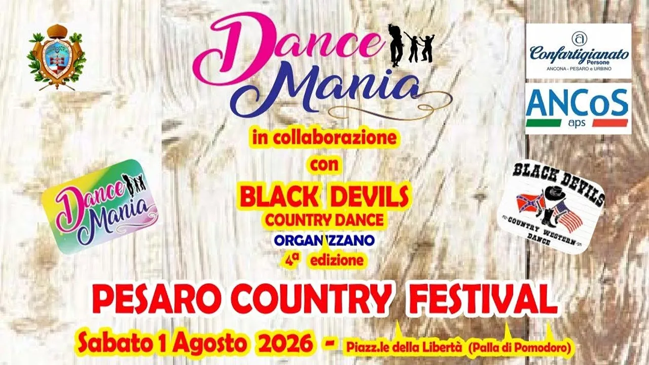 manifesto 2026 TORNA IL PESARO COUNTRY FESTIVAL: LA 4ª EDIZIONE IN PIAZZALE DELLA LIBERTÀ