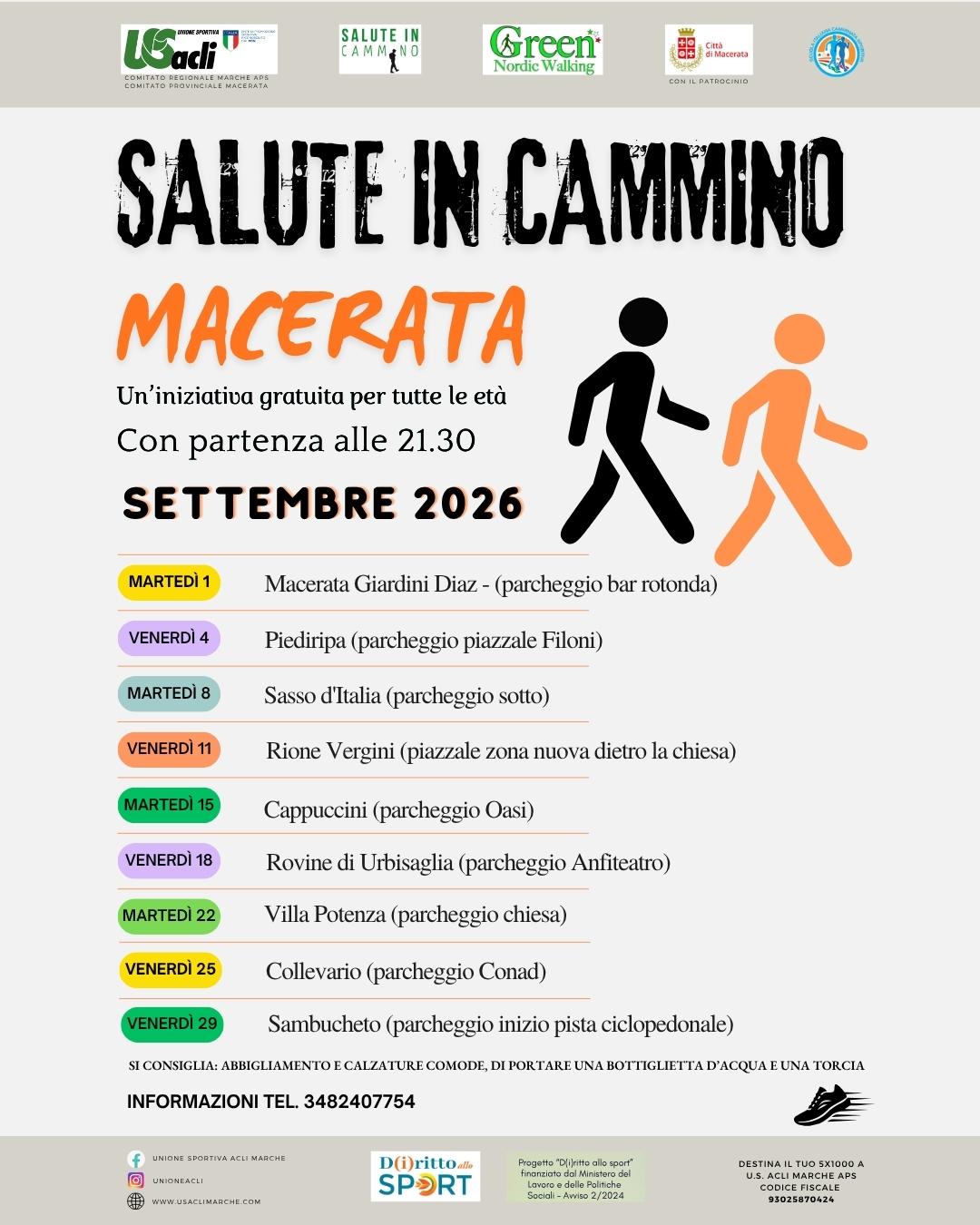 'SALUTE IN CAMMINO' continua a MACERATA: prossimo appuntamento il 4 SETTEMBRE 2026
