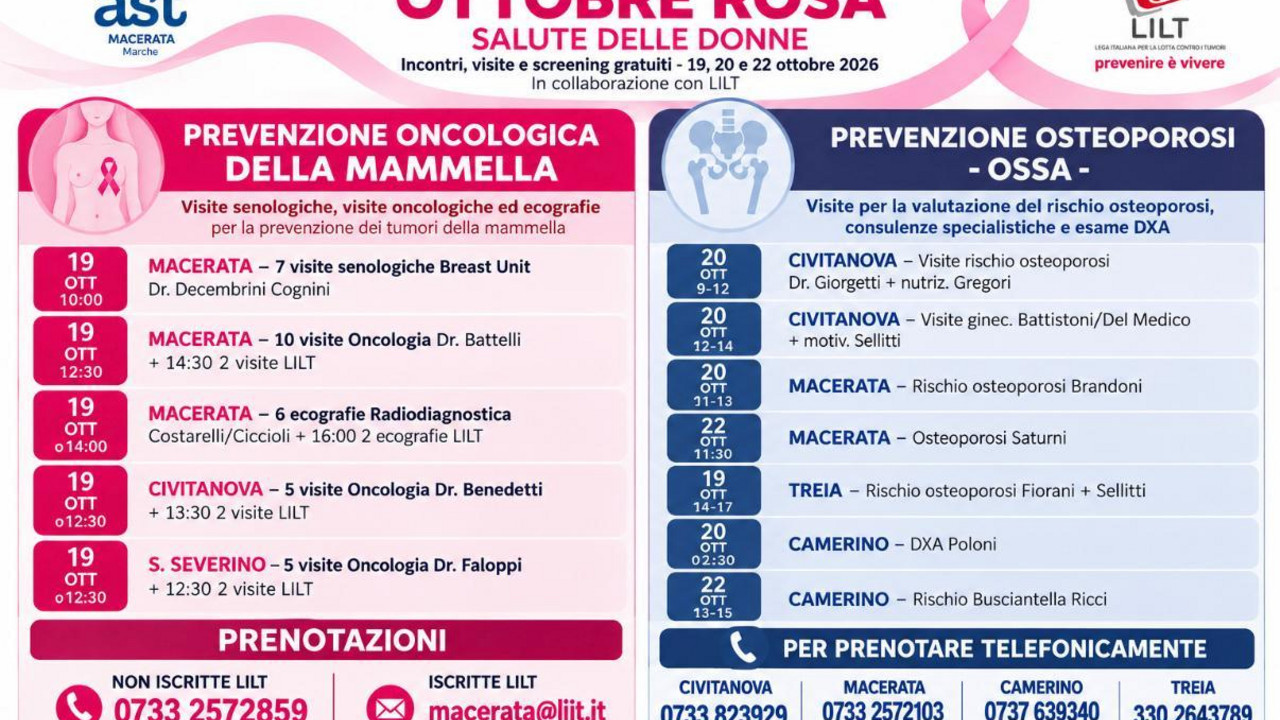 Ottobre Rosa: le MARCHE si mobilitano per la prevenzione del tumore al seno